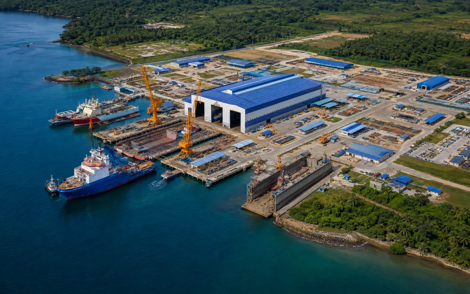 Vue aérienne de la plateforme navale intégrée de Kribi